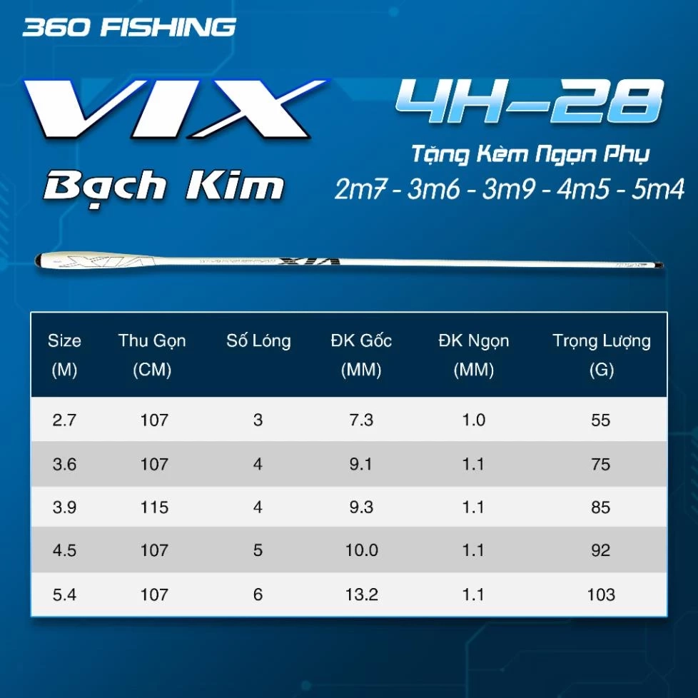 Cần Câu Tay VIX Bạch Kim 4H Cần Câu Đài Câu Đơn Carbon Cần Câu Cá Cao Cấp Tặng Kèm Ngọn