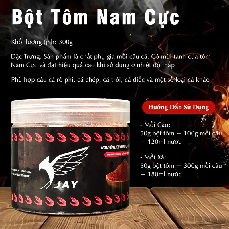 Bột Tôm, Bột Gan 300g nguyên chất tạo mùi câu rô phi, diêu hồng, diếc (chính hãng JAYFISHING)