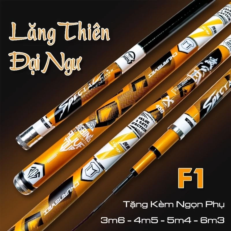 Cần Câu Đài LĂNG THIÊN F1 bản Vàng - Chất Liệu Cacbon Xoắn