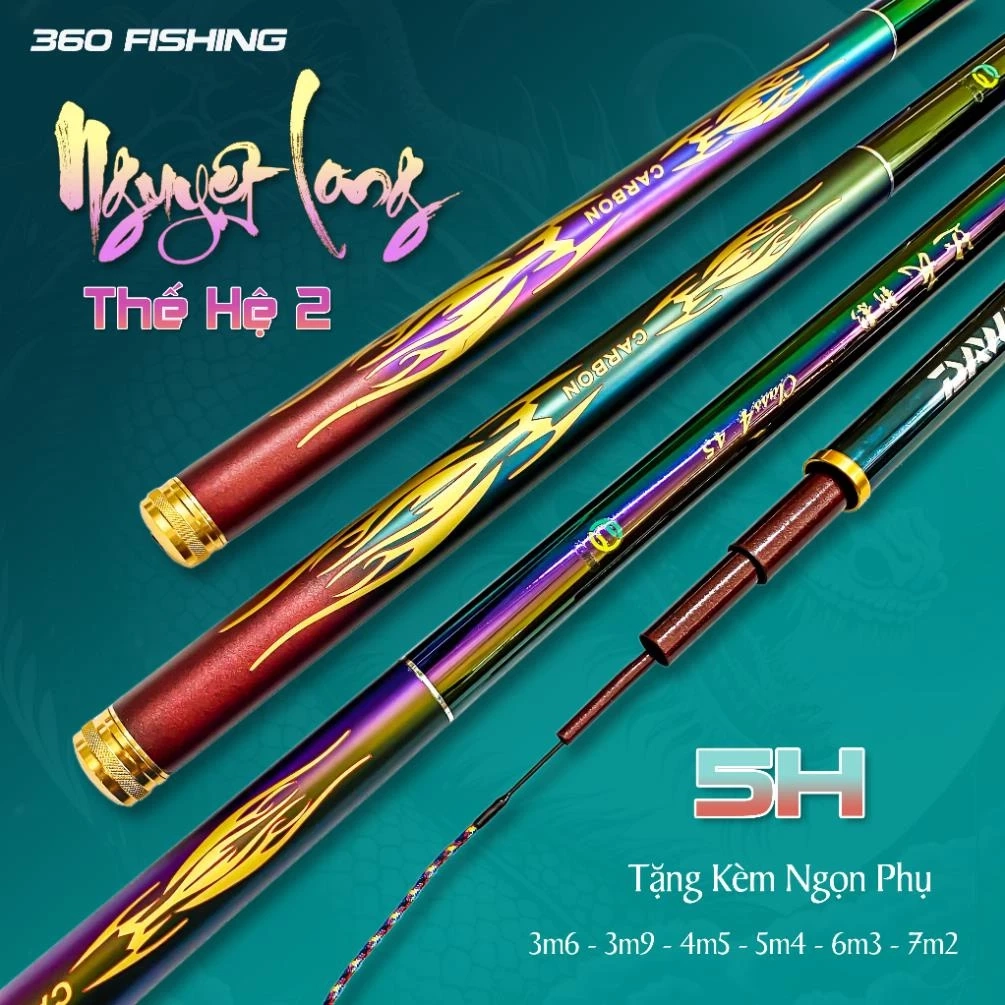 Cần Câu Đài Câu Đơn Nguyệt Long 5H Thế Hệ 2 Cần Câu Tay Carbon Cao Cấp Tặng Kèm Ngọn Phụ